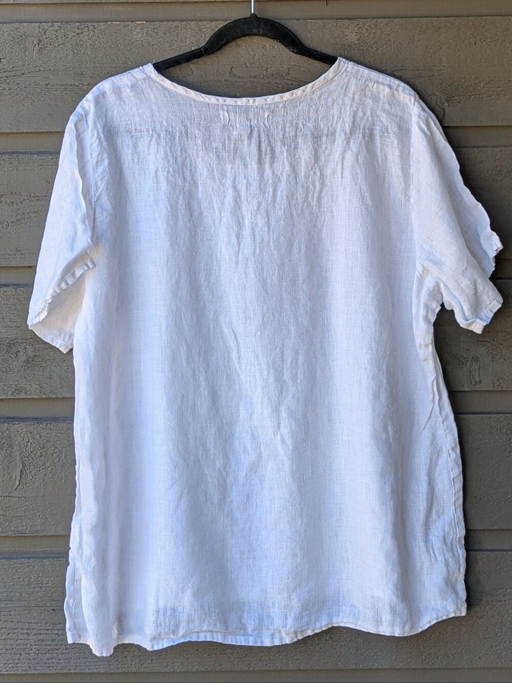 FLAX White Short-Sleeve 100% Linen Shirt Scoop Neck Size Large - Picture 4 of 7